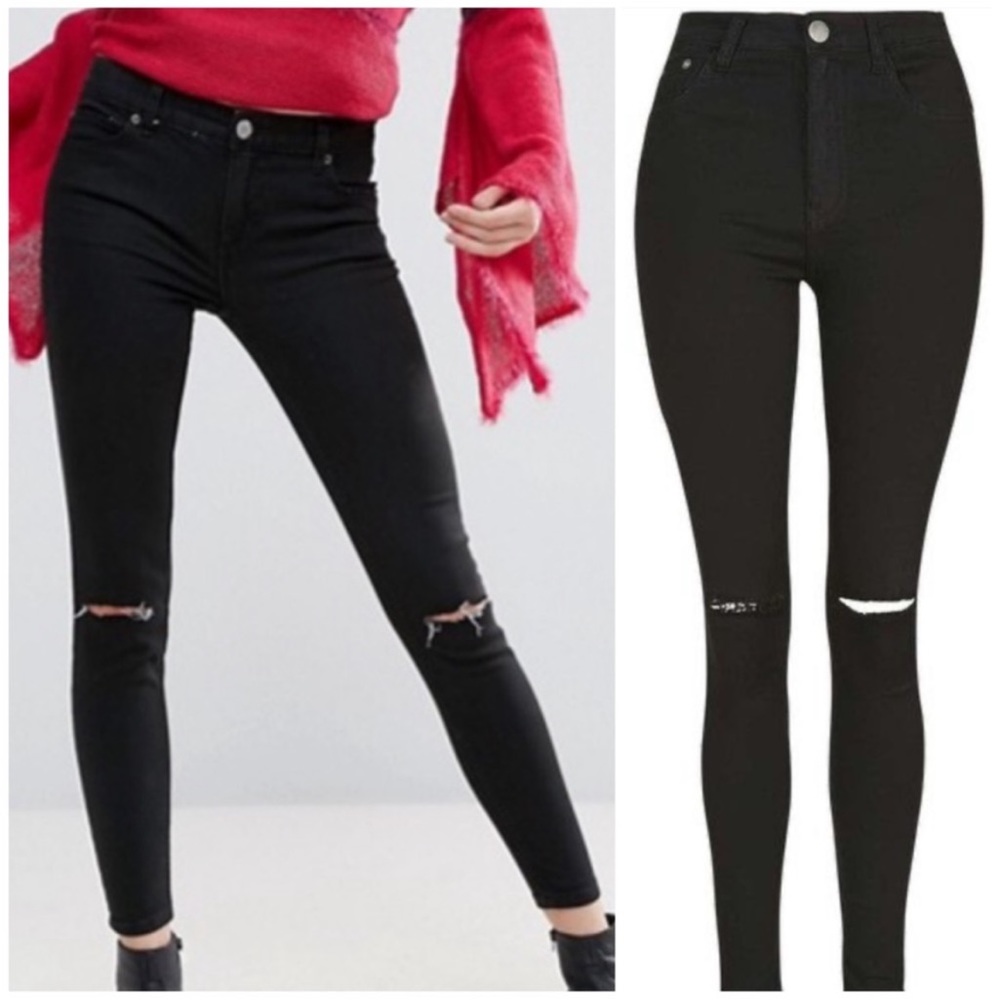 Free People Ripped Knee Jeans Distressed Black Skinny 28